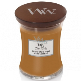 WoodWick Caramel Toasted Sesame - Sezamové sušenky s karamelem vonná svíčka s dřevěným knotem a víčkem sklo střední 275 g