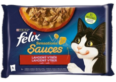 Felix Sensations Sauces Multipack krůta a jehně v ochucené omáčce, kompletní krmivo pro dospělé kočky 4 x 85 g