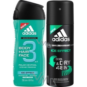 Adidas Ice Effect 3v1 sprchový gel na tělo, vlasy a tvář pro muže 250 ml + antiperspirant deodorant sprej 150 ml, kosmetická sada