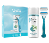 Gillette Venus Smooth holicí strojek + hlavice 2 kusy + Satin Care Aloe Vera Glide gel na holení 75 ml, kosmetická sada pro ženy