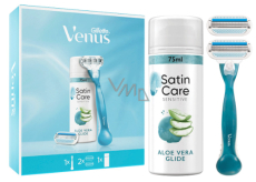 Gillette Venus Smooth holicí strojek + hlavice 2 kusy + Satin Care Aloe Vera Glide gel na holení 75 ml, kosmetická sada pro ženy