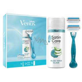 Gillette Venus Smooth holicí strojek + hlavice 2 kusy + Satin Care Aloe Vera Glide gel na holení 75 ml, kosmetická sada pro ženy