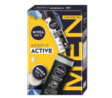 Nivea Men Keep It Active Invisible Black & White Original antiperspirant sprej 150 ml + Nivea Men Active Clean sprchový gel 250 ml + Nivea Men Creme krém na obličej, tělo a ruce 30 ml, kosmetická sada pro muže