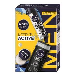 Nivea Men Keep It Active Invisible Black & White Original antiperspirant sprej 150 ml + Nivea Men Active Clean sprchový gel 250 ml + Nivea Men Creme krém na obličej, tělo a ruce 30 ml, kosmetická sada pro muže