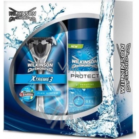 Wilkinson Xtreme3 citlivá pleť holicí strojek + gel na holení 200 ml, kosmetická sada