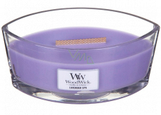 WoodWick Lavender Spa - Levandulové lázně vonná svíčka s dřevěným širokým knotem a víčkem sklo loď 453 g