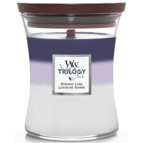 WoodWick Trilogy Evening Luxe - Večerní luxus vonná svíčka s dřevěným knotem a víčkem sklo střední 275 g