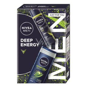 Nivea Men Deep Sport sprchový gel 250 ml + Nivea Men Energy antiperspirant sprej 150 ml, kosmetická sada pro muže