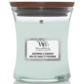 WoodWick Sagewood & Seagrass - Šalvějové dřevo a mořská tráva vonná svíčka s dřevěným knotem a víčkem sklo malá 85 g