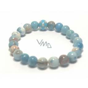 Larimar náramek elastický přírodní kámen, kulička + modré oko 8 mm / 16 - 17 cm, kámen bájné Atlantidy