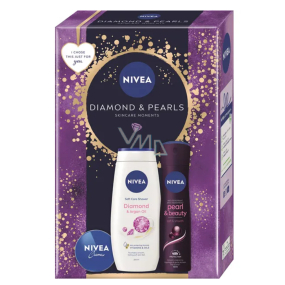 Nivea Pearl & Beauty Black antiperspirant sprej 150 ml + Nivea Diamond sprchový gel 250 ml + Nivea krém 30 ml, kosmetická sada pro ženy