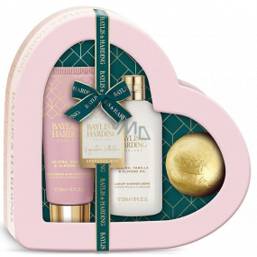 Baylis & Harding Jojoba, Vanilka & Mandlový olej sprchový krém 300 ml + mléko na ruce a tělo 200 ml + šumivá koule do koupele 140 g + plechová dóza, kosmetická sada pro ženy