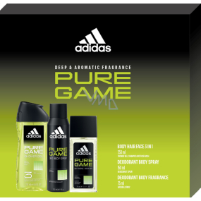 Adidas Pure Game parfémovaný deodorant sklo 75 ml + sprchový gel 250 ml + deodorant sprej 150 ml, kosmetická sada pro muže