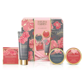 Baylis & Harding Boudoire Tropical Paradise sprchový krém 50 ml + tělové máslo 50 ml + krém na ruce 50 ml + tuhé mýdlo 50 g + plechová dóza, kosmetická sada pro ženy