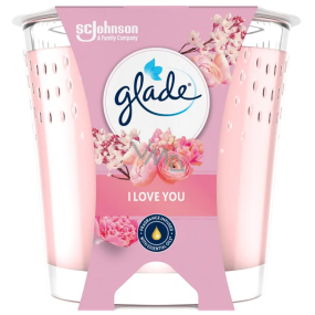 Glade I love you s květinovou, ovocnou a sladkou vůní vonná svíčka ve skle, doba hoření až 30 hodin 112 g