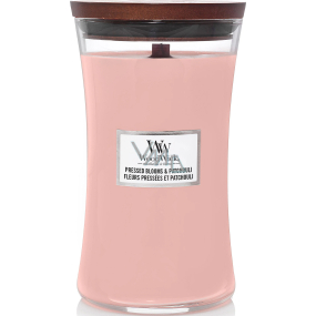 WoodWick Pressed Blooms & Patchouli - Drcené květy a pačuli vonná svíčka s dřevěným knotem a víčkem sklo velká 609,5 g