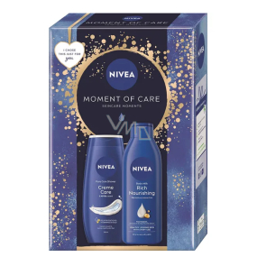 Nivea Moment of Care Creme Care sprchový gel 250 ml + Nivea Rich Nourishing tělové mléko 250 ml, kosmetická sada