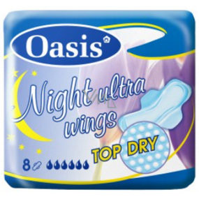 Oasis Ultra Wings Night Top Dry intimní vložky s křidélky 8 kusů