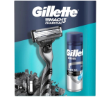 Gillette Mach3 holicí strojek + 1 náhradní hlavice + čisticí gel na holení s dřevěným uhlím 200 ml, kosmetická sada pro muže