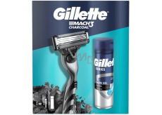 Gillette Mach3 holicí strojek + 1 náhradní hlavice + čisticí gel na holení s dřevěným uhlím 200 ml, kosmetická sada pro muže