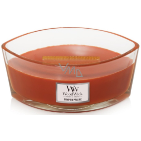 WoodWick Pumpkin Praline - Dýňová pochoutka vonná svíčka s dřevěným širokým knotem a víčkem loď 453 g