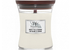 WoodWick White Tea & Jasmin - Bílý čaj a jasmín vonná svíčka s dřevěným knotem a víčkem sklo malá 85 g