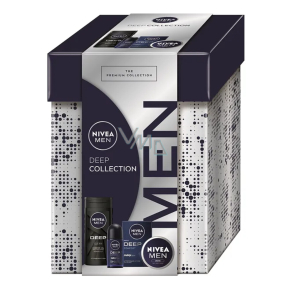 Nivea Men Deep Collection Comfort voda po holení 100 ml + Nivea Men Creme krém na obličej, tělo a ruce 75 ml + Nivea Men Deep Darkwood antiperspirant roll-on 50 ml + Nivea Men Deep Clean sprchový gel 250 ml, kosmetická sada pro muže