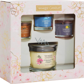 Yankee Candle Sakura Blossom Festival vonná svíčka malá sklo 121 g + Amber & Sandalwood vonná svíčka votivní 37 g, Black Tea & Lemon vonná svíčka votivní 37 g + Ocean Air vonná svíčka votivní 37 g, dárková sada