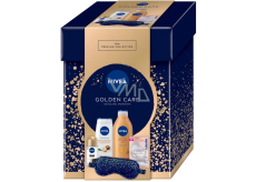 Nivea Golden Care Q10 Firming bronze tělové mléko 400 ml + Nivea Shea Butter & Botanical Oil sprchový gel 250 ml + Nivea Inposible Black & White antiperspirant roll-on 50 ml + Labello Hyaluron Rosé balzám na rty 5,2 g + saténová maska na spaní 1 kus, kosmetická sada