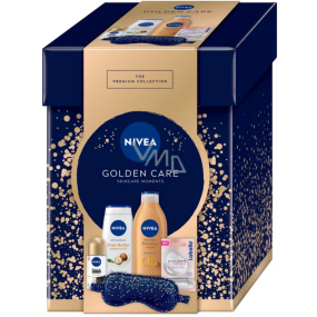 Nivea Golden Care Q10 Firming bronze tělové mléko 400 ml + Nivea Shea Butter & Botanical Oil sprchový gel 250 ml + Nivea Inposible Black & White antiperspirant roll-on 50 ml + Labello Hyaluron Rosé balzám na rty 5,2 g + saténová maska na spaní 1 kus, kosmetická sada