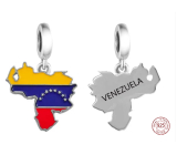 Charm Sterlingové stříbro 925 Venezuela vlajka - houpající se mapa, přívěsek na náramek cestování