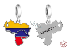 Charm Sterlingové stříbro 925 Venezuela vlajka - houpající se mapa, přívěsek na náramek cestování