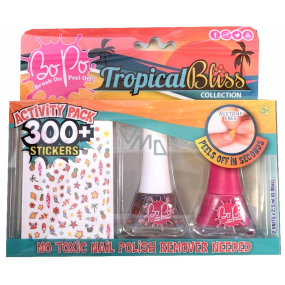 Bo-Po Tropical Bliss lak na nehty slupovací hvězdičky 2,5 ml + lak na nehty slupovací tmavě růžový 2,5 ml + nálepky na nehty, kosmetická sada pro děti