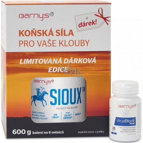 Barnys Sioux MSM pro klouby a celý pohybový aparát 600 g + VirusBlock Forte pro rychlé nastartování normální funkce imunitního systému doplněk stravy 20 kapslí, dárková sada