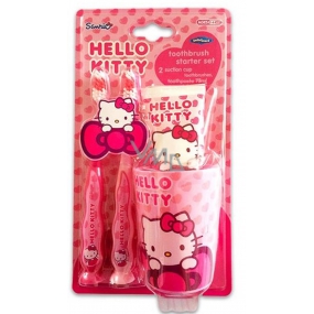 Hello Kitty kartáček na zuby 2 kusy + kelímek + zubní pasta 75 ml dárková sada