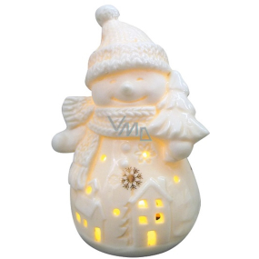 Porcelánový sněhulák se stromečkem a LED osvětlení 6,5 x 10,5 cm