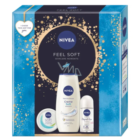 Nivea Feel Soft svěží hydratační krém pro celé tělo, tvář i ruce 100 ml + Nivea Original Care kuličkový antiperspirant roll-on 50 ml + Nivea Creme Soft sprchový gel 250 ml, kosmetická sada