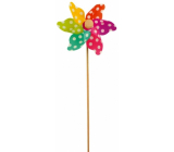 Větrník s barevnými lopatkami a puntíky 9 cm + špejle 1 kus