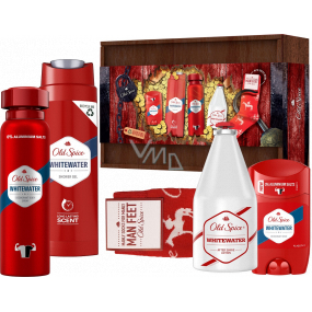 Old Spice White Water sprchový gel 250 ml + voda po holení 100 ml + deodorant stick 50 ml + deodorant sprej 150 ml + ponožky + dřevěná krabička, kosmetická sada pro muže