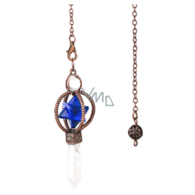 Lapis Lazuli Merkaba kyvadlo + čirý křemen + bronz, přívěsek přírodní kámen 7,7 cm, řetízek cca 26,5 cm