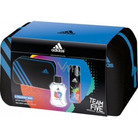 Adidas Team Five voda po holení 100 ml + deodorant sprej 150 ml + toaletní taška, kosmetická sada