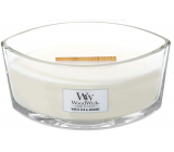 WoodWick White Tea & Jasmine - Bílý čaj a Jasmín vonná svíčka s dřevěným širokým knotem a víčkem sklo loď 453 g