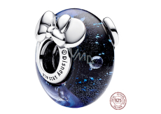 Charm Sterlingové stříbro 925 Disney Mickey Mouse a Minnie Mouse z modrého Murano skla, korálek na náramek film