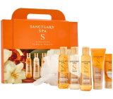 Sanctuary Spa Signature Pamper Parcel sprchový gel 75 ml + tělový peeling 50 ml + tělové mléko 75 ml + krém na ruce 30 ml + pěna do koupele 75 ml + mycí houba, kosmetická sada pro ženy