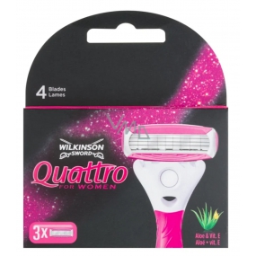 Wilkinson Sword Quattro for Woman Aloe & Vitamín E náhradní hlavice se 4 břity a mřížkou pro ženy 3 kusy