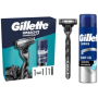 Gillette Mach3 holicí strojek + 1 náhradní hlavice + čisticí gel na holení s dřevěným uhlím 200 ml, kosmetická sada pro muže