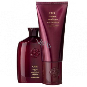 Oribe For Beautiful Color vysoce jemný šampon pro oslnivou barvu vlasů 250 ml + vysoce regenerační kondicionér pro oslnivou barvu vlasů 200 ml + papírová taška, kosmetická taška