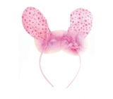 Čelenka uši s peříčkem růžová puntík 23 cm