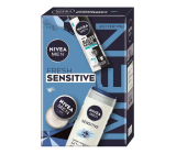 Nivea Men Fresh Sensitive Invisible Black & White Fresh antiperspirant sprej 150 ml + Nivea Men Sensitive sprchový gel 250 ml + Nivea Men Creme krém na obličej, tělo a ruce 30 ml, kosmetická sada pro muže