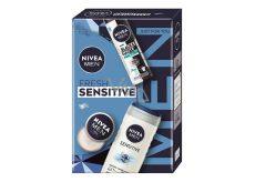 Nivea Men Fresh Sensitive Invisible Black & White Fresh antiperspirant sprej 150 ml + Nivea Men Sensitive sprchový gel 250 ml + Nivea Men Creme krém na obličej, tělo a ruce 30 ml, kosmetická sada pro muže